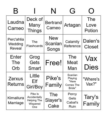 Vox Machina Season 4 Bingo Card