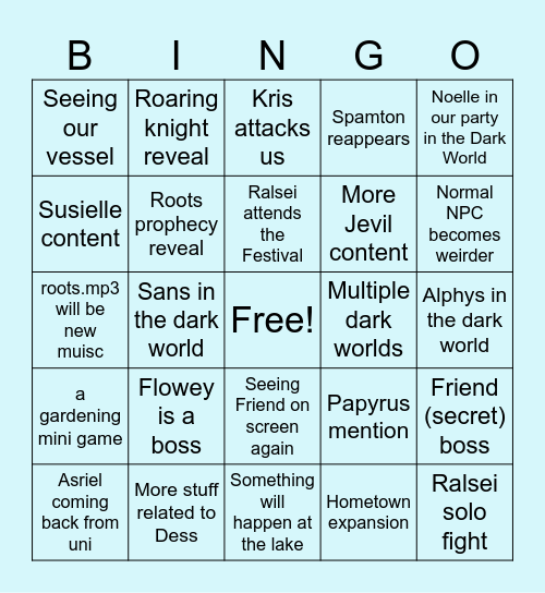 Deltarune Tomorrow Bingo Card