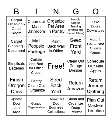CHORE / TASK BINGO Card
