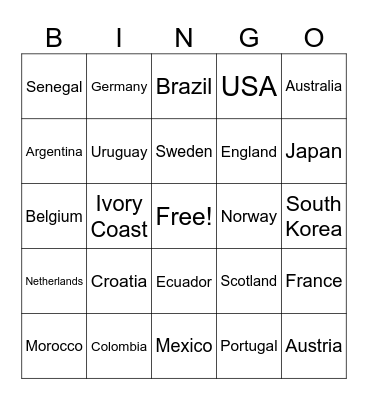 World Cup Bingo Card