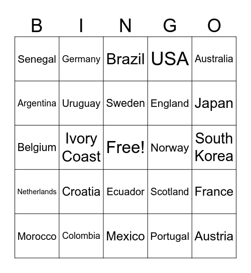 World Cup Bingo Card