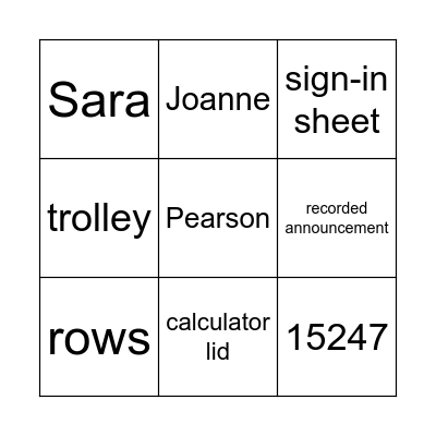 Exam Bingo Card