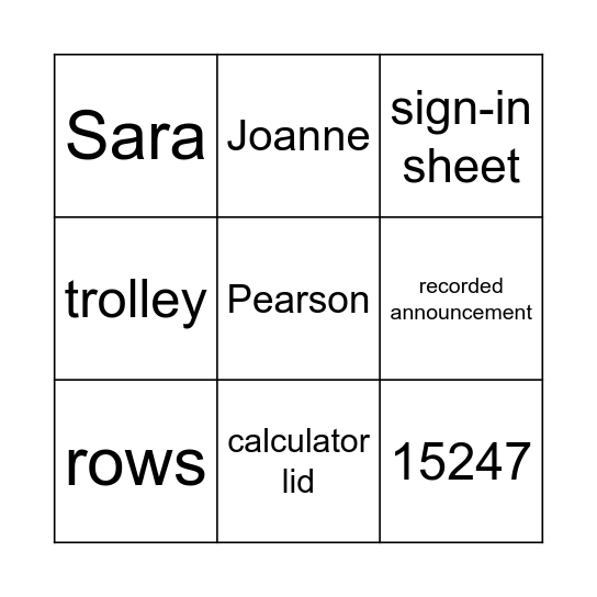 Exam Bingo Card