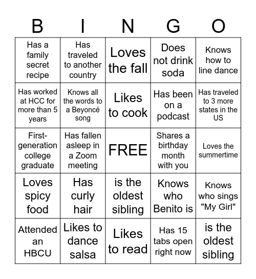 HLC & BLC Human Bingo Card