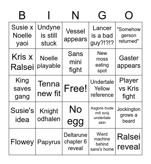 Deltarune Bingo Card