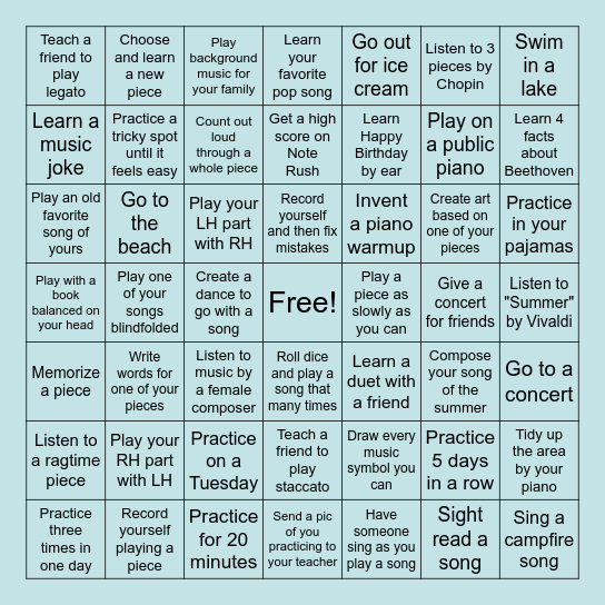 Ultimate Summer Piano BINGO Card