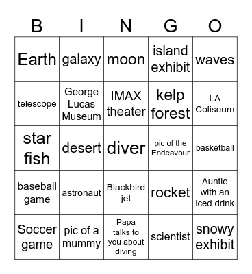 SPACE Bingo Card