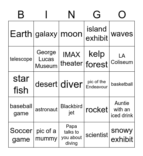 SPACE Bingo Card