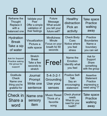 Coping Strategies Bingo Card
