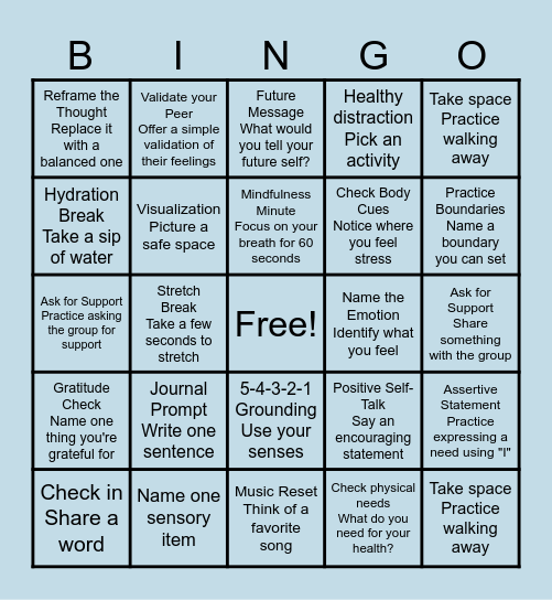 Coping Strategies Bingo Card