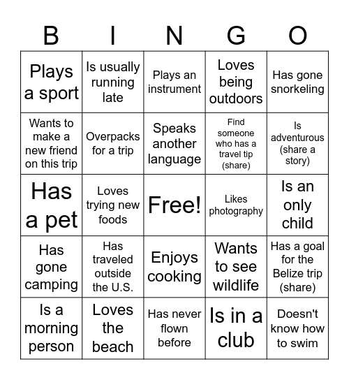 Belize Bingo Card