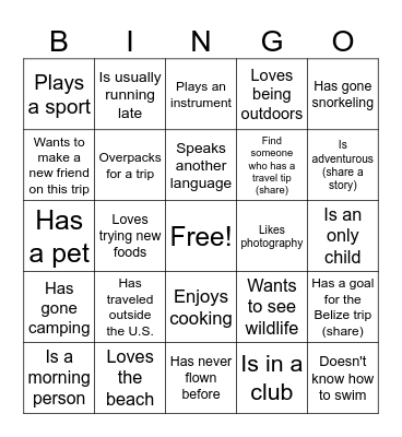 Belize Bingo Card
