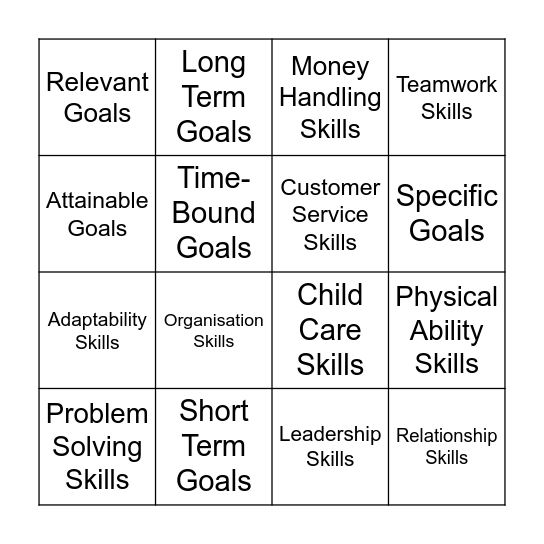 S.M.A.R.T. Goals & Skills Vocabulary Bingo Card