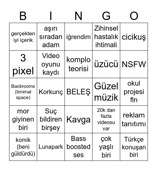 0 izlenme Bingo Card