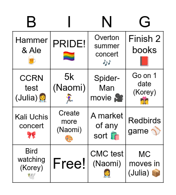 Summer 2026 ☀️ Bingo Card
