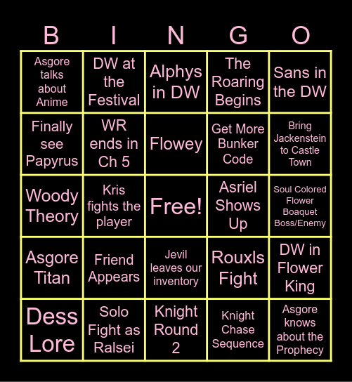 Deltarune Chapter 5 Bingo Card