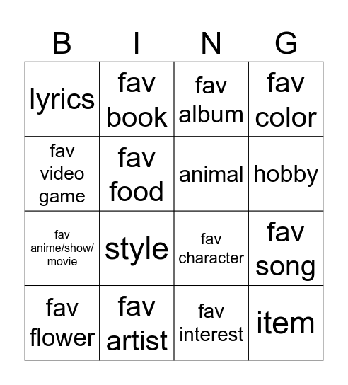 Untitled Bingo Card