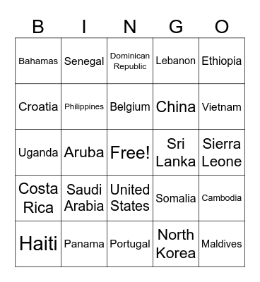Famous Countries Bingo Card