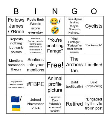 Centrist Bingo Card