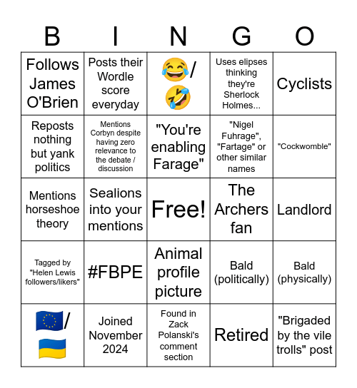Centrist Bingo Card