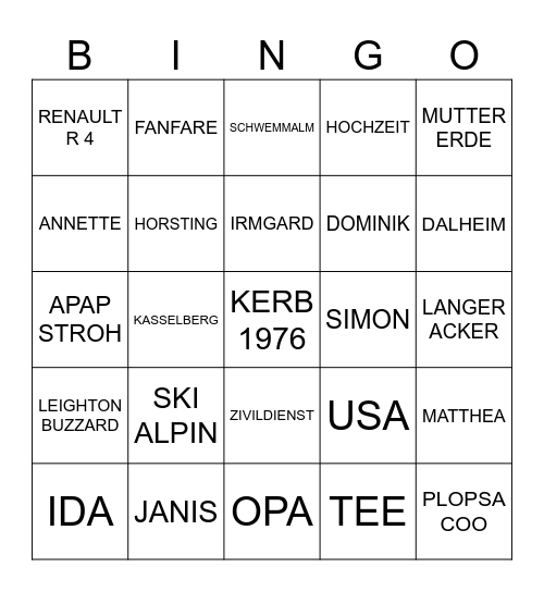 HORST BELGIEN 70 Bingo Card