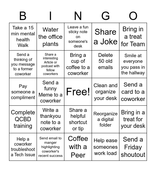Just Because Day Bingo Card