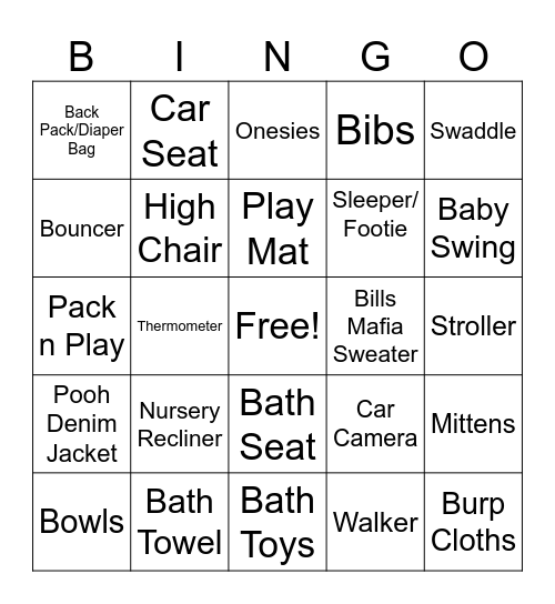 Katie's Baby Shower Bingo Card