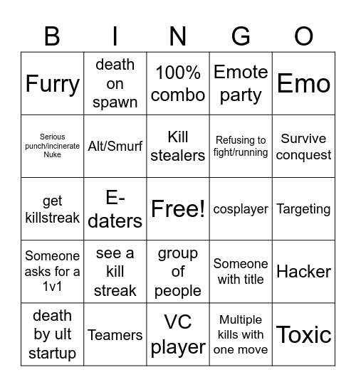 The Strongest Battle Ground Bingo Card