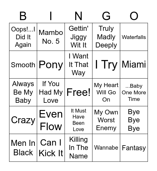 90's Throwback Bingo Card