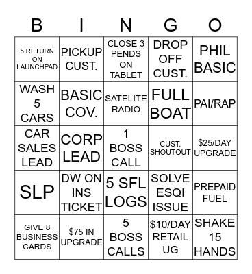 Friday Bingo Card