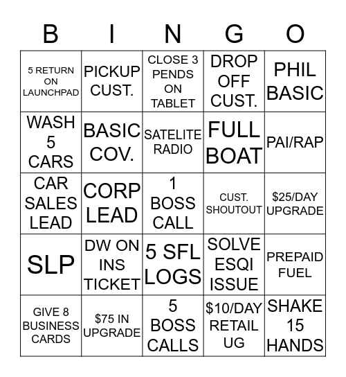 Friday Bingo Card