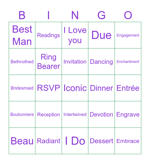 Juliana          BRIDAL BINGO        Menniti Bingo Card