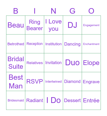 Juliana          BRIDAL BINGO        Menniti Bingo Card
