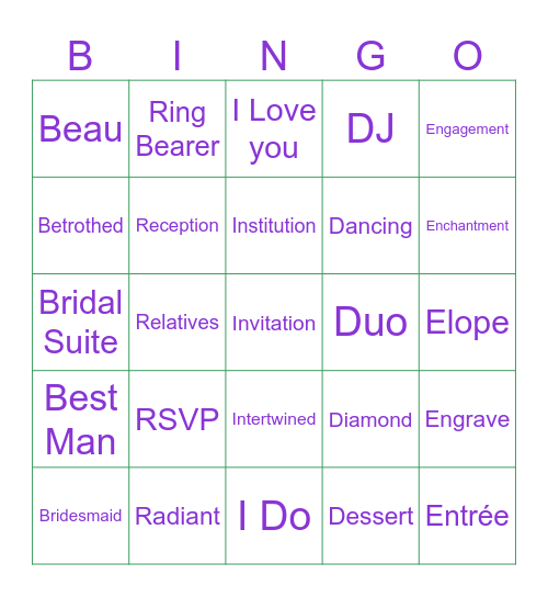 Juliana          BRIDAL BINGO        Menniti Bingo Card