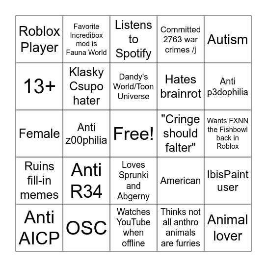 Fandom_Memez's Bingo Card