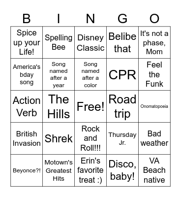 TBT Bingo Card