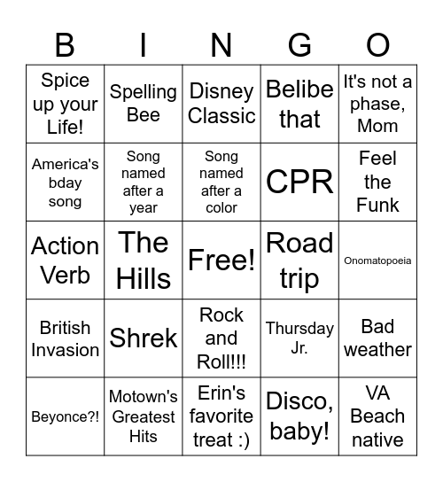 TBT Bingo Card