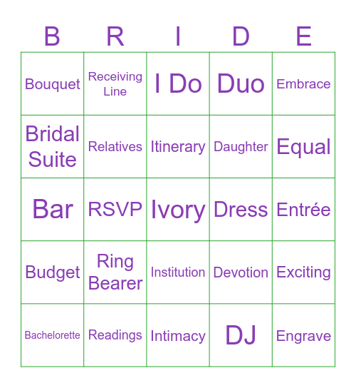 Juliana           BRIDAL BINGO         Menniti Bingo Card