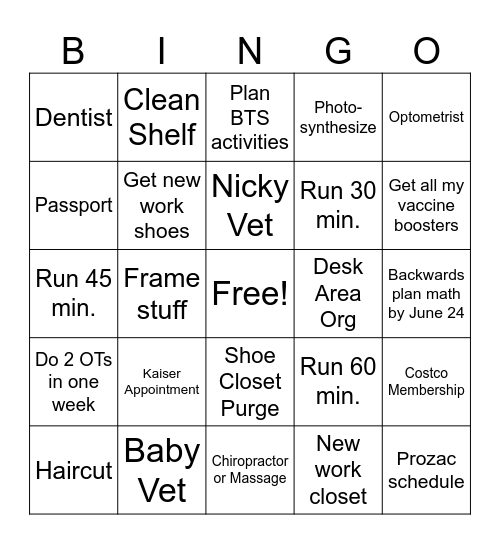 Responsible Summer Bingo Card