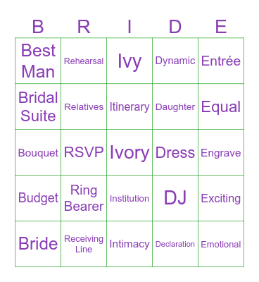 Juliana           BRIDAL BINGO         Menniti Bingo Card