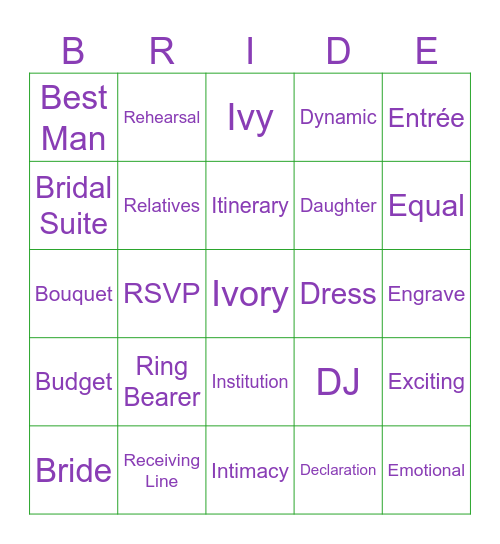 Juliana           BRIDAL BINGO         Menniti Bingo Card
