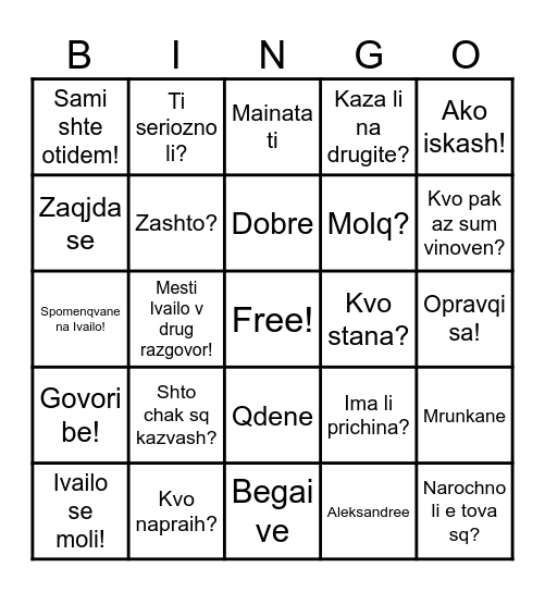 Gavrail Bingo Card