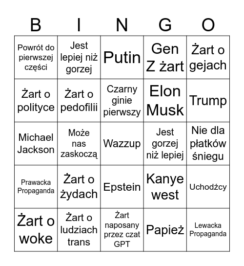 Straszny Film 6 Bingo Card