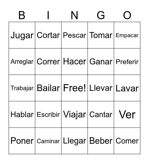 Español Bingo Card