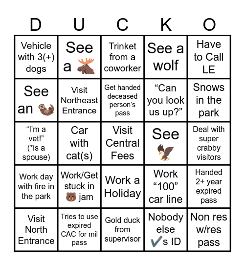 Fees Duck Rally Bingo Card