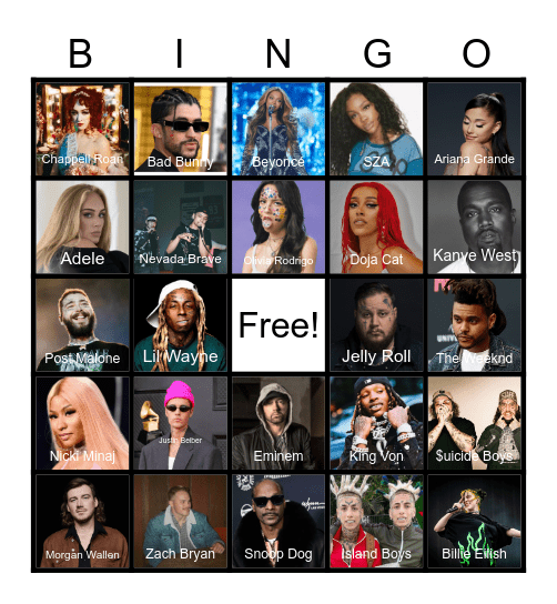 Music Artists! Bingo Card