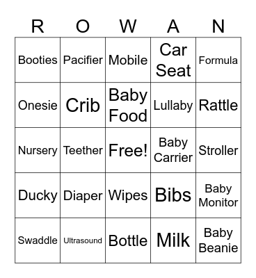 Deanna's Baby Shower Bingo Card