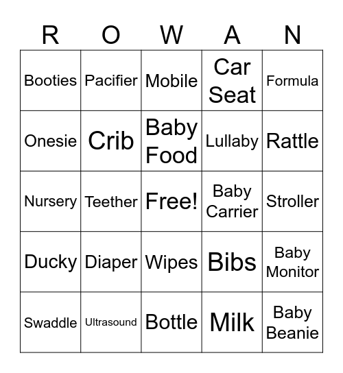Deanna's Baby Shower Bingo Card