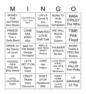Song Intros & Beginnings Bingo Card