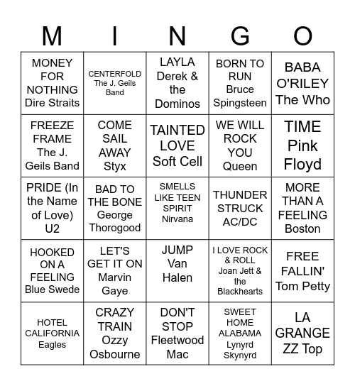Song Intros & Beginnings Bingo Card